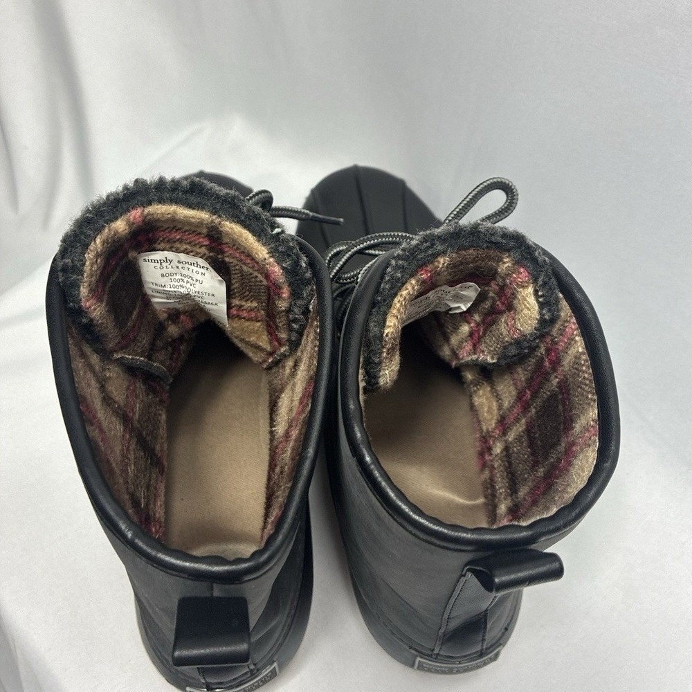 Simply Southern Duck Boots Womens 10 Black Gray Plaid Lined Excellent Condition - Picture 6 of 7